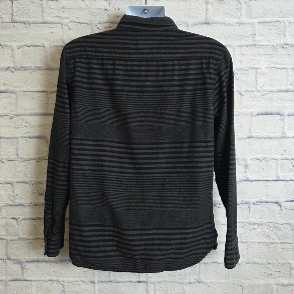Levi's Mens Medium Black Gray Stripe Long Sleeve Flannel Button Down Shirt - Picture 5 of 13
